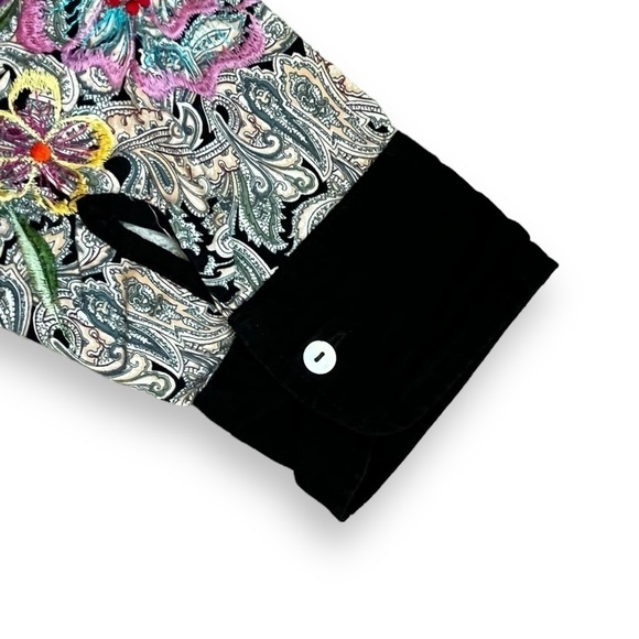 PONG Poco Ltd Popover Blouse Black Paisley Floral Embroidery Boho Size XS - Picture 6 of 11